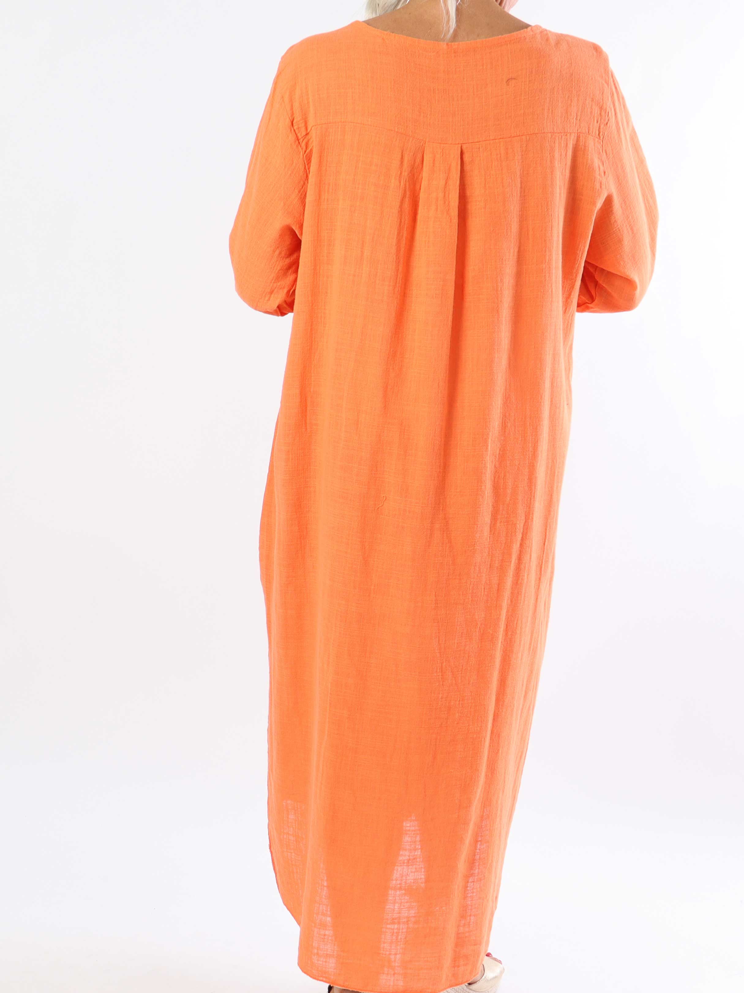 Arizona - Lang plus size bomuldskjole i hørlignende stof